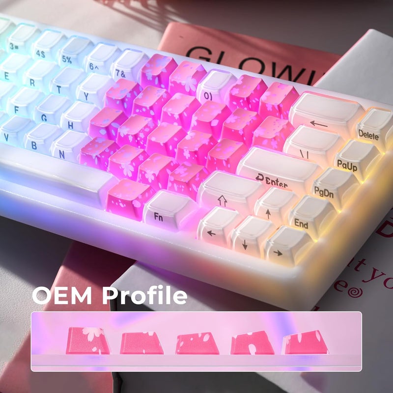 HITIME XVX Pink Sakura Cute Keycaps, Love Theme Shine Through Custom Keycaps, Blank OEM Profile IMD Translucent Keycap, for MX Switches Mechanical Keyboard, Pink(Only 21 Keys) - Image 5
